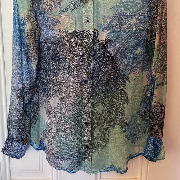 Equipment silk blouse - blue coral motif S - Picture 4 of 5